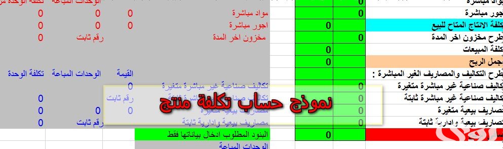 نموذج حساب تكلفة منتج